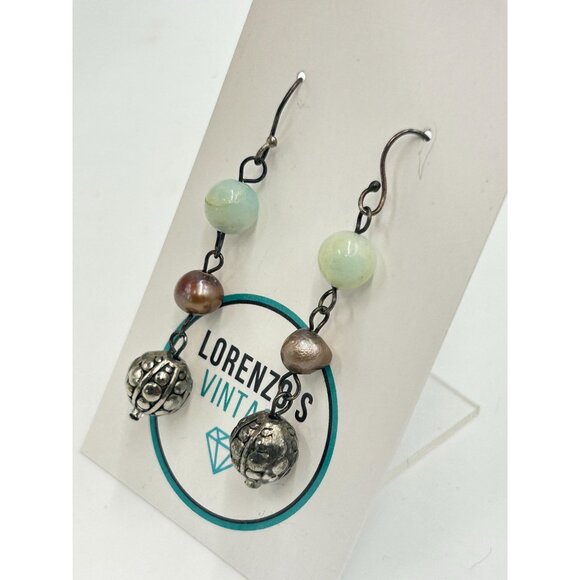 Vintage Earrings Stone Pearl & Sterling Silver Beads Dangling Beaded Earrings - Picture 4 of 5